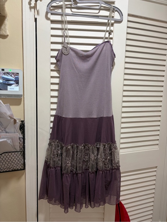 beau bois Dresses & Skirts - Lavender Tiered Lace-Accent Midi Dress with Adjustable Straps